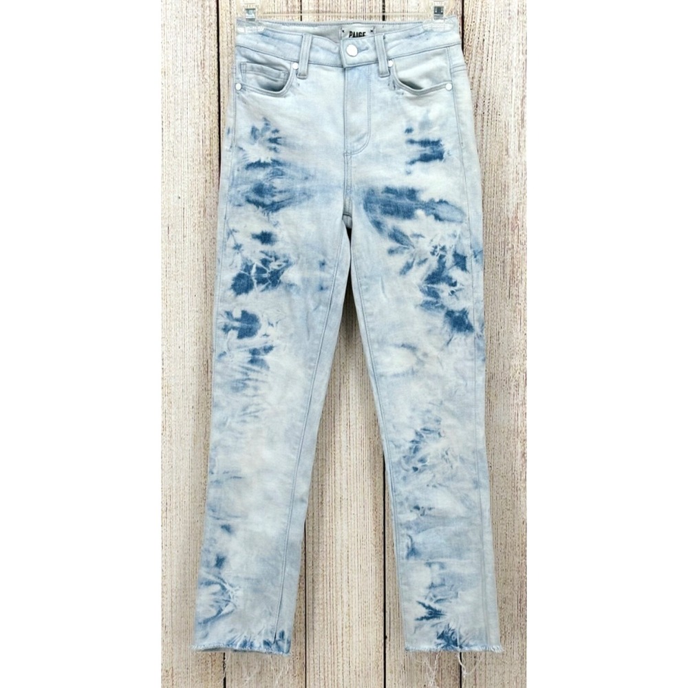 Paige Tie Dye Jeans Size 24 Straight Leg Raw Hem Hoxton Slim Crop